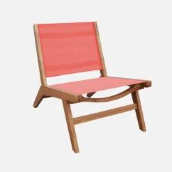 Set of 2 easy chairs acacia wood and textilene
