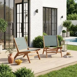 Set of 2 easy chairs acacia wood and textilene