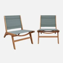 Set of 2 easy chairs acacia wood and textilene