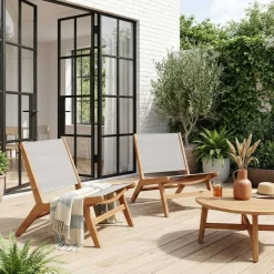 Set of 2 easy chairs acacia wood and textilene