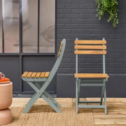 Set of 2 folding acacia garden chairs