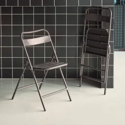 Set of 2 folding steel garden chairs