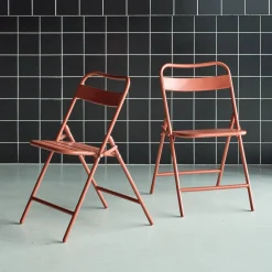 Set of 2 folding steel garden chairs