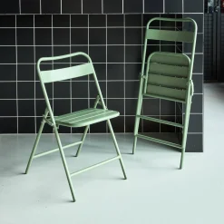 Set of 2 folding steel garden chairs