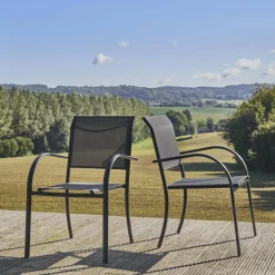 Set of 2 garden armchairs in aluminium and textilene