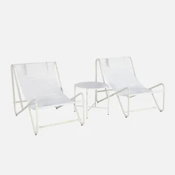 Set of 2 garden lounge chairs with round steel table