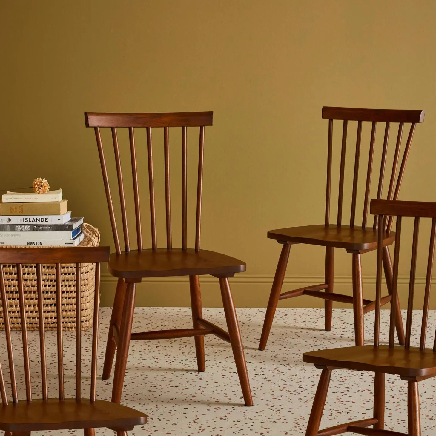 Set of 4 hevea wooden chairs