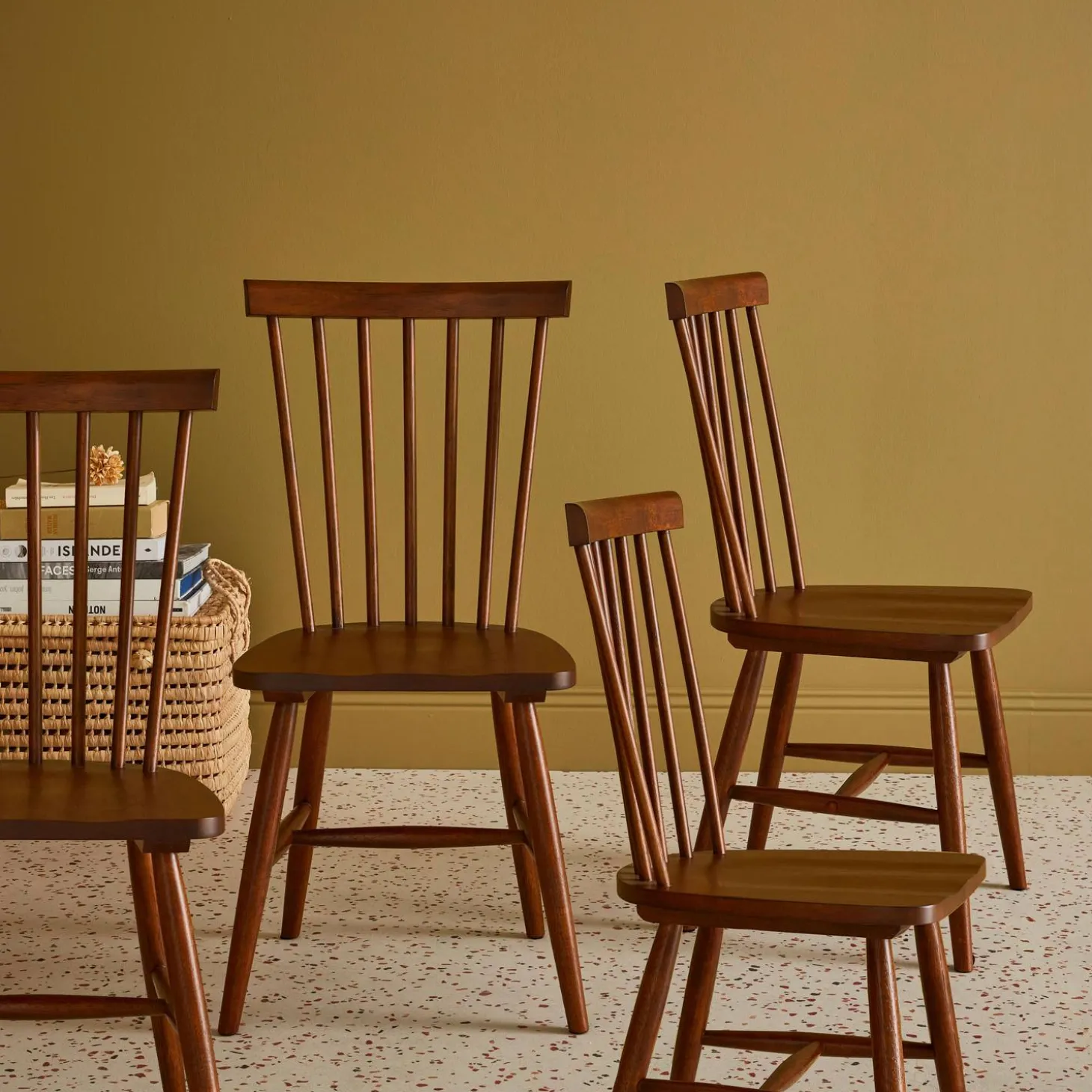 Set of 4 hevea wooden chairs