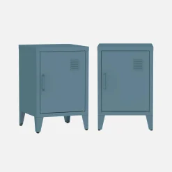 Set of 2 industrial bedside tables, 1 door