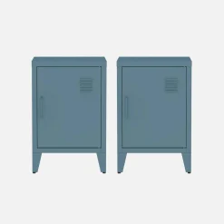 Set of 2 industrial bedside tables, 1 door
