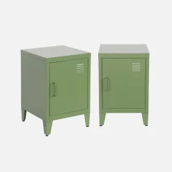 Set of 2 industrial bedside tables, 1 door