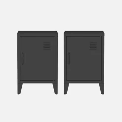 Set of 2 industrial bedside tables, 1 door