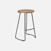 Set of 4 industrial metal and wooden bar stools
