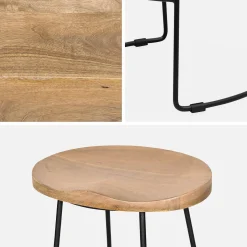 Set of 4 industrial metal and wooden bar stools