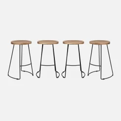 Set of 4 industrial metal and wooden bar stools