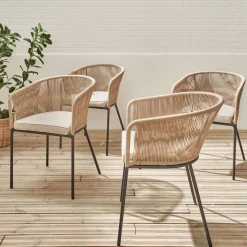 Set of 4 metal and rope garden chairs
