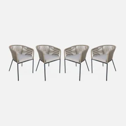 Set of 4 metal and rope garden chairs