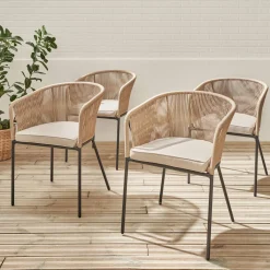 Set of 4 metal and rope garden chairs