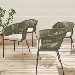 Set of 4 metal and rope garden chairs