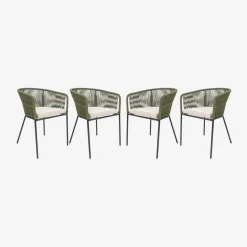 Set of 4 metal and rope garden chairs