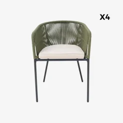 Set of 4 metal and rope garden chairs