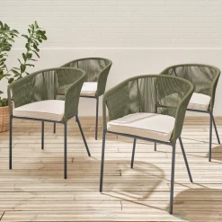Set of 4 metal and rope garden chairs