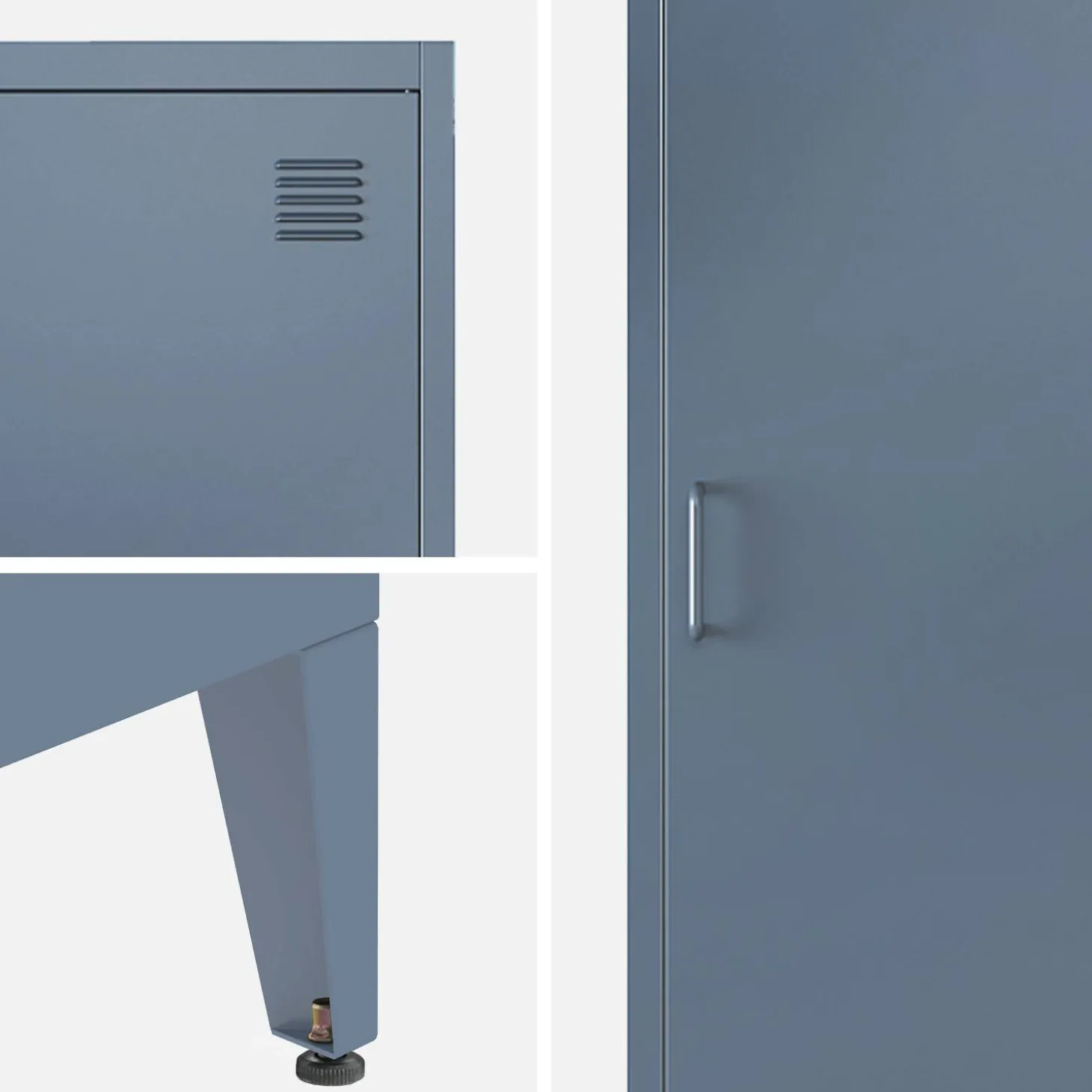 Set of 3 metal cabinets/lockers with 4 storage compartments, industrial-style