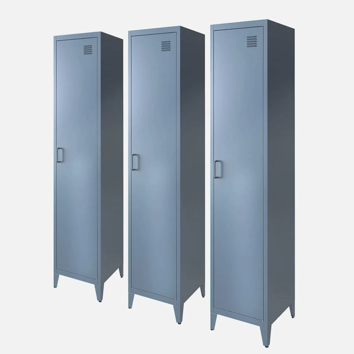 Set of 3 metal cabinets/lockers with 4 storage compartments, industrial-style