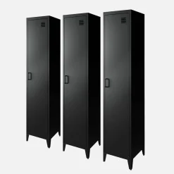 Set of 3 metal cabinets/lockers with 4 storage compartments, industrial-style