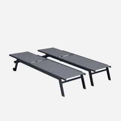 Set of 2 multi-position aluminium sun loungers with wheels
