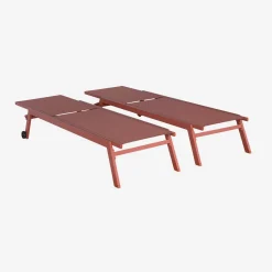 Set of 2 multi-position aluminium sun loungers with wheels
