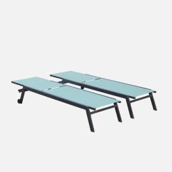 Set of 2 multi-position aluminium sun loungers with wheels
