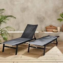 Set of 2 multi-position deckchairs, textilene and steel