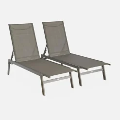 Set of 2 multi-position deckchairs, textilene and steel