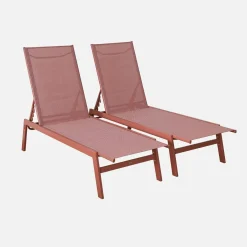 Set of 2 multi-position deckchairs, textilene and steel