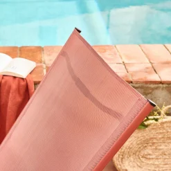Set of 2 multi-position deckchairs, textilene and steel