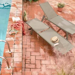 Set of 2 multi-position deckchairs, textilene and steel