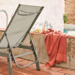 Set of 2 multi-position deckchairs, textilene and steel