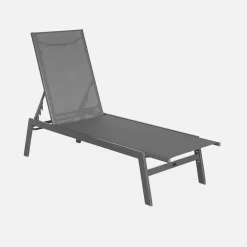 Set of 2 multi-position deckchairs, textilene and steel