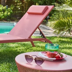 Set of 2 multi-position steel sun loungers with cushion and wheels