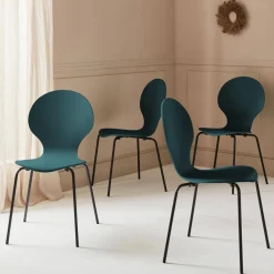 Set of 4 retro wooden stacking chairs