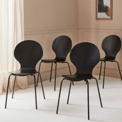 Set of 4 retro wooden stacking chairs