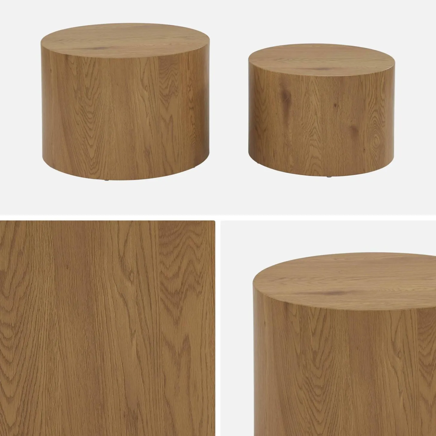 Set of 2 round nesting coffee tables wood effect