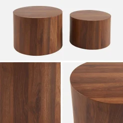 Set of 2 round nesting coffee tables wood effect