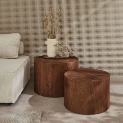 Set of 2 round nesting coffee tables wood effect