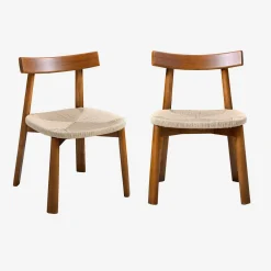 Set of 2 Scandinavian chairs in rubberwood with rope seat