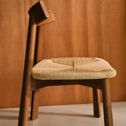 Set of 2 Scandinavian chairs in rubberwood with rope seat