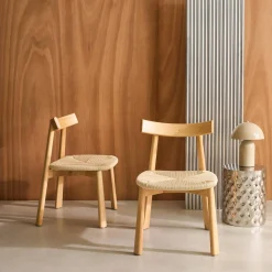 Set of 2 Scandinavian chairs in rubberwood with rope seat