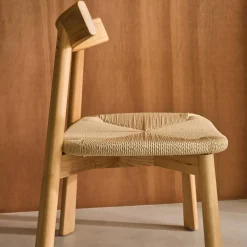 Set of 2 Scandinavian chairs in rubberwood with rope seat