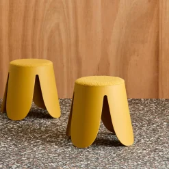 Set of 2 stackable children's stools in polypropylene and textured boucle